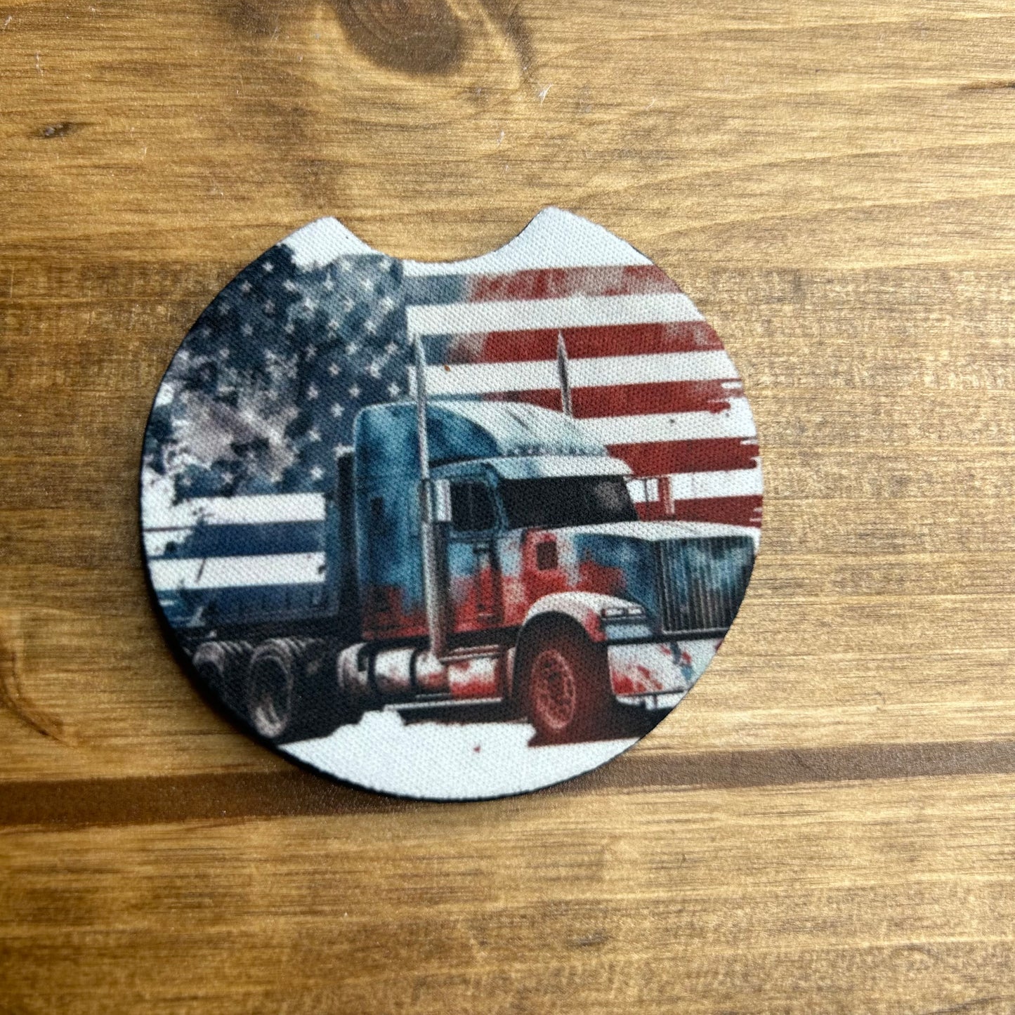 Semi Truck Flag Set of 2 Car Coaster