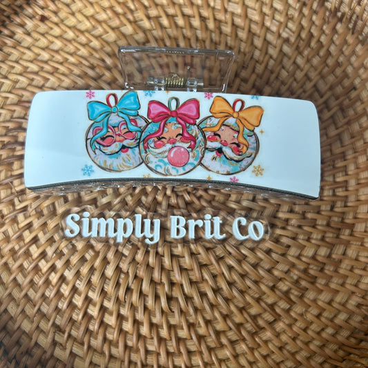 Santa Preppy Ornament Large Claw Clip