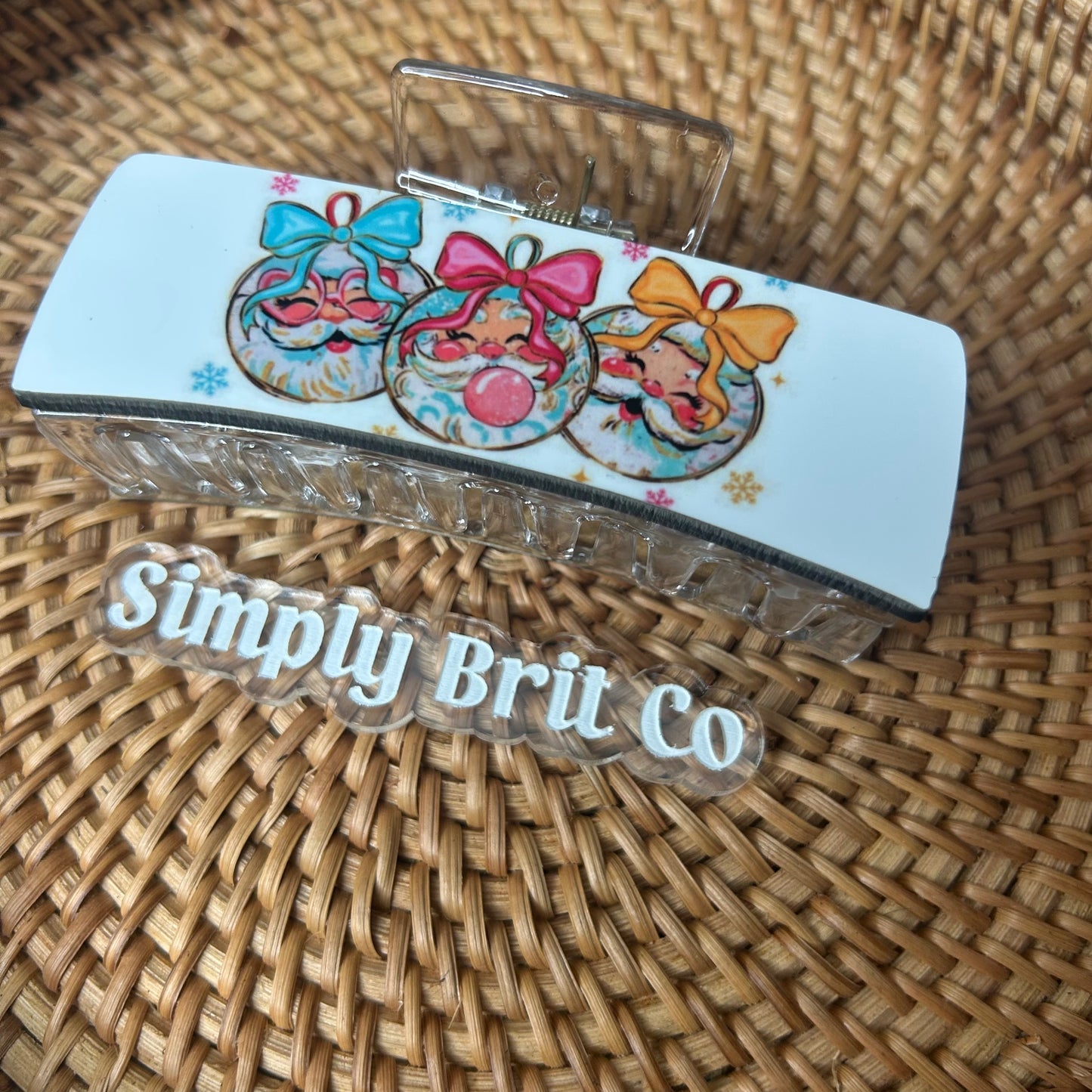 Santa Preppy Ornament Large Claw Clip