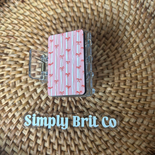 Pink Stripes and Red Bows Small Claw Clip