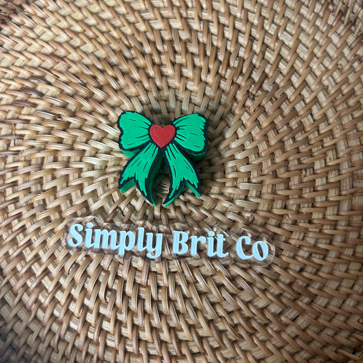 Green Bow and Red Heart Large Straw Charm (40oz)