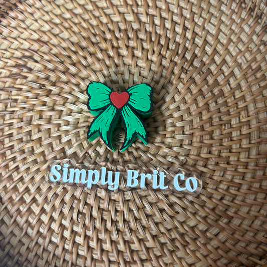 Green Bow and Red Heart Large Straw Charm (40oz)