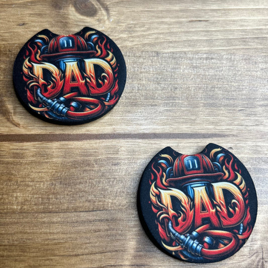 Dad Firefighter Set of 2 Car Coaster