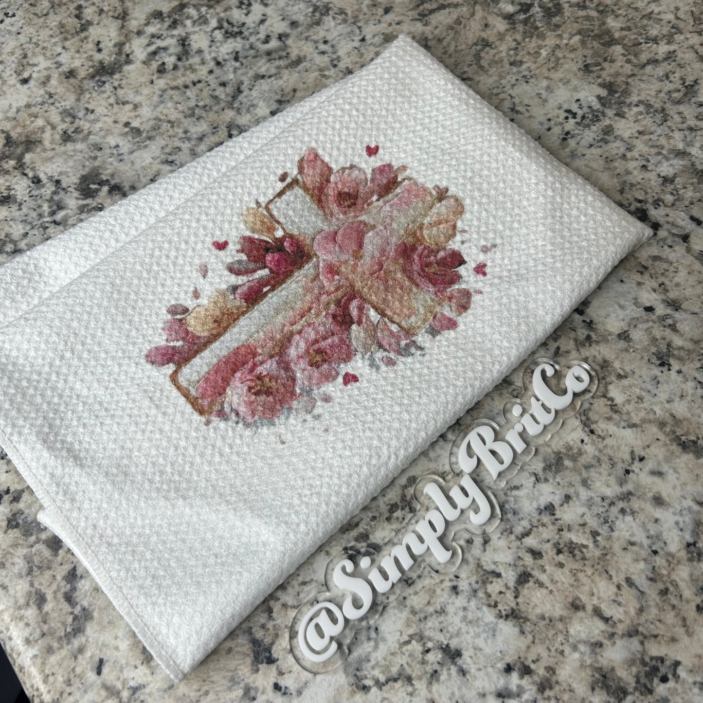 Floral Watercolor Cross Kitchen Towel