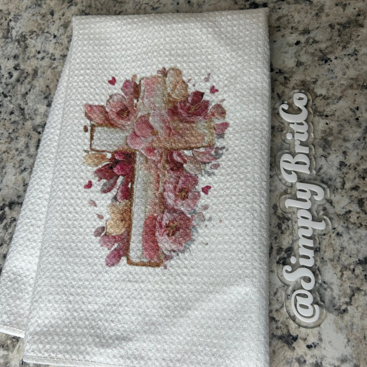 Floral Watercolor Cross Kitchen Towel