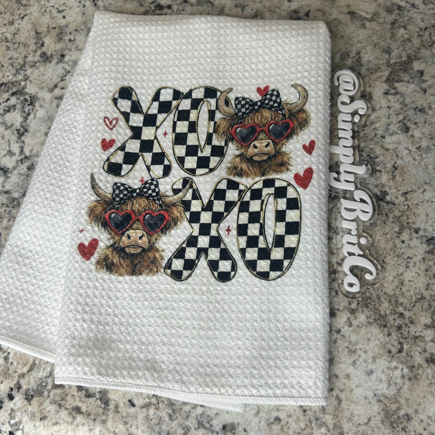 XOXO Highland Cow Kitchen Towel
