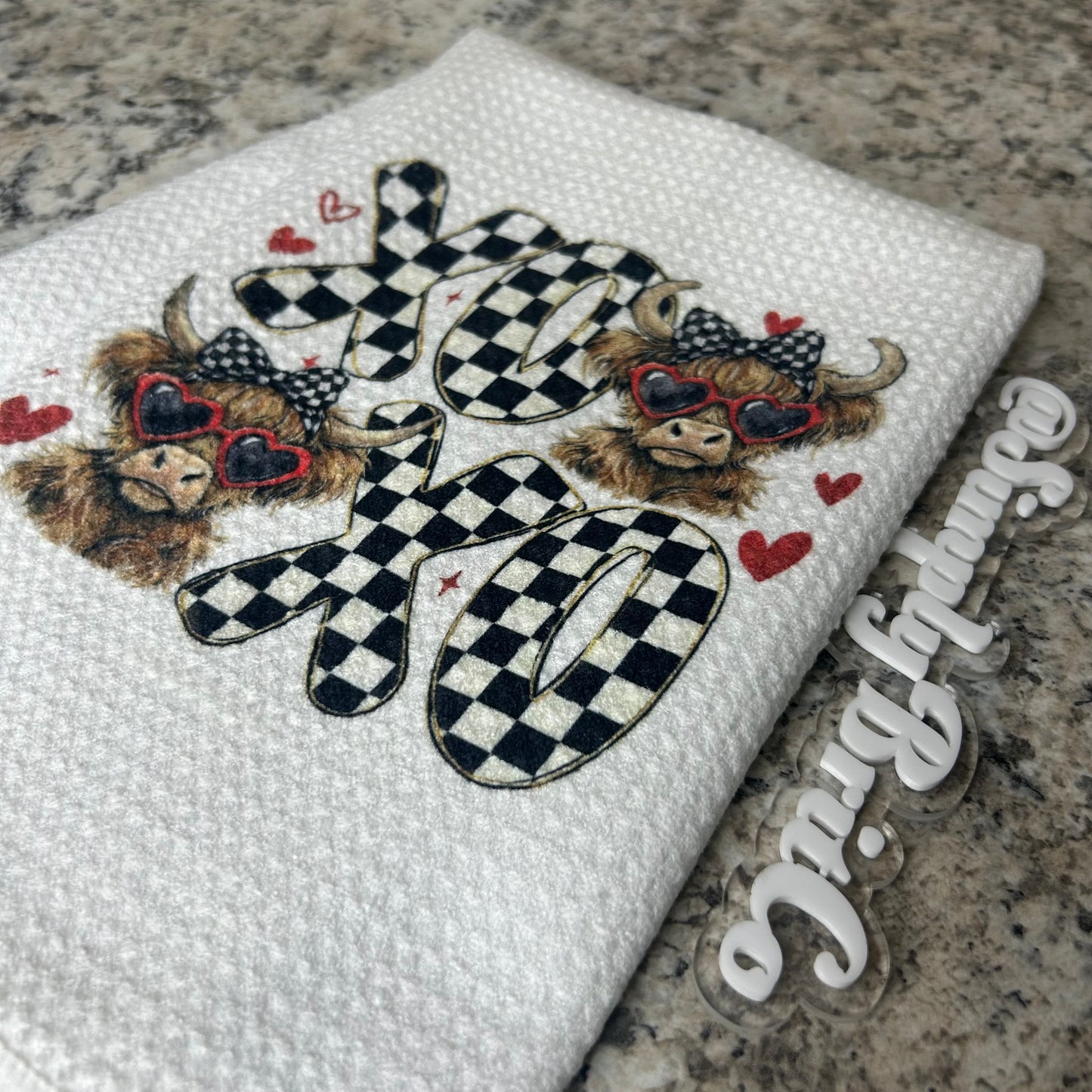 XOXO Highland Cow Kitchen Towel