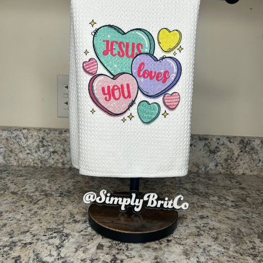 Jesus Loves You Bright Hearts Kitchen Towel