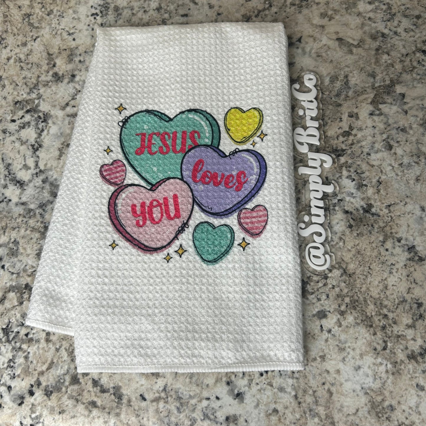 Jesus Loves You Bright Hearts Kitchen Towel
