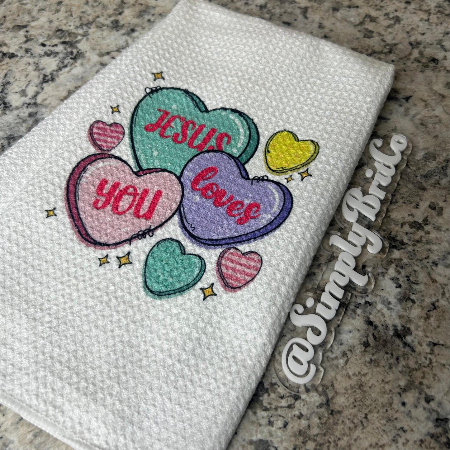 Jesus Loves You Bright Hearts Kitchen Towel