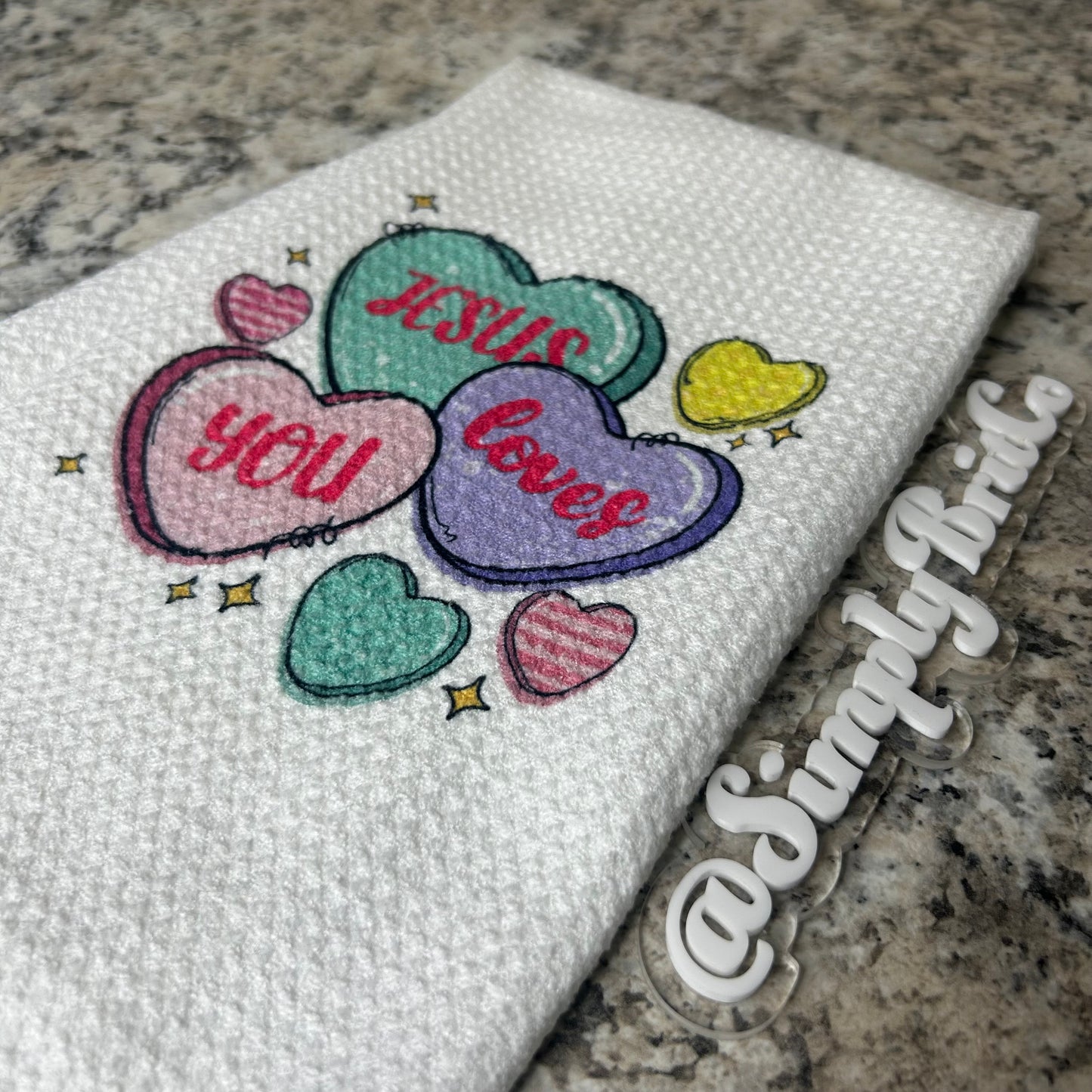 Jesus Loves You Bright Hearts Kitchen Towel