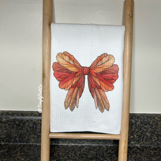 Fall Feathered Bow Kitchen Towel | Thanksgiving