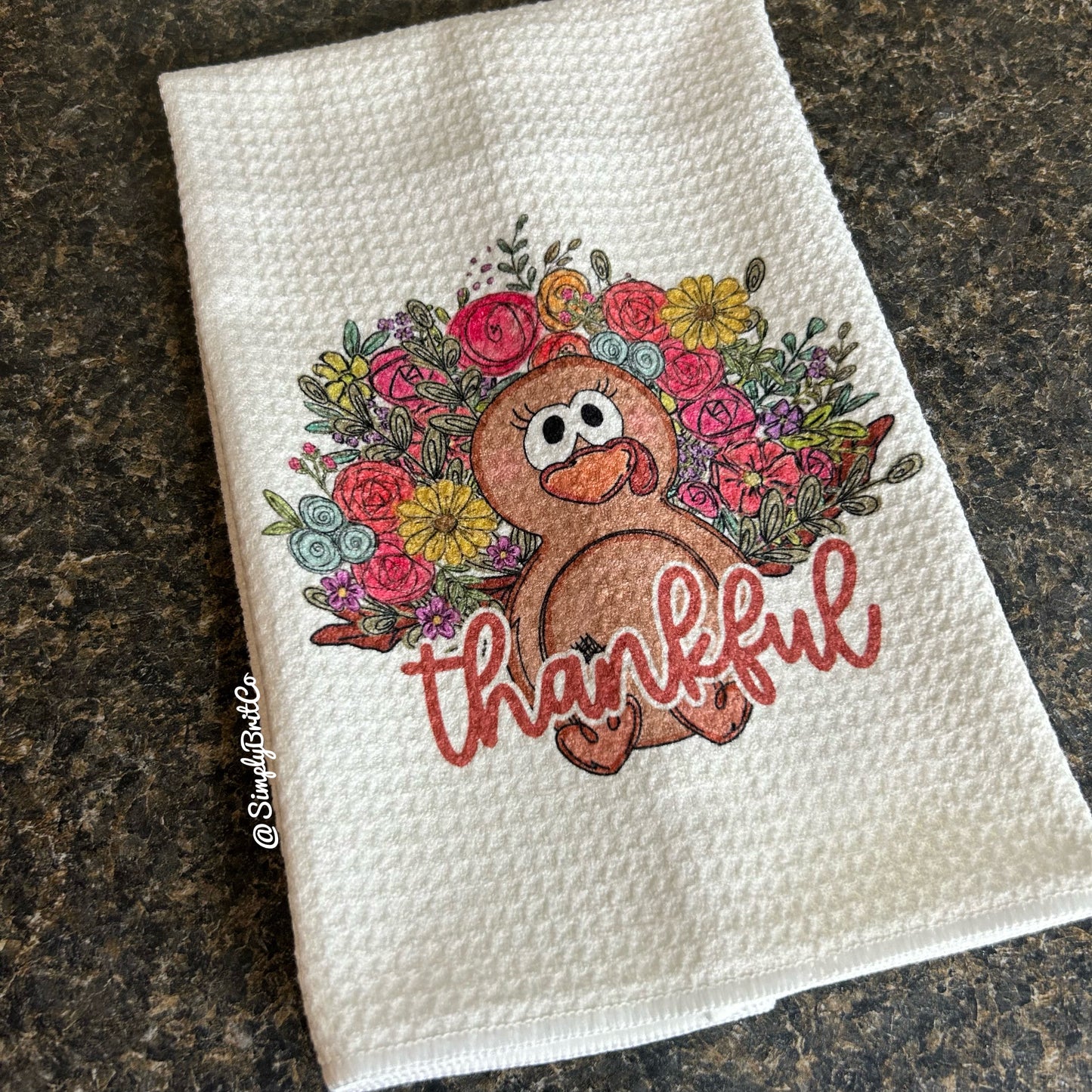 Thankful Floral Turkey Kitchen Towel | Thanksgiving