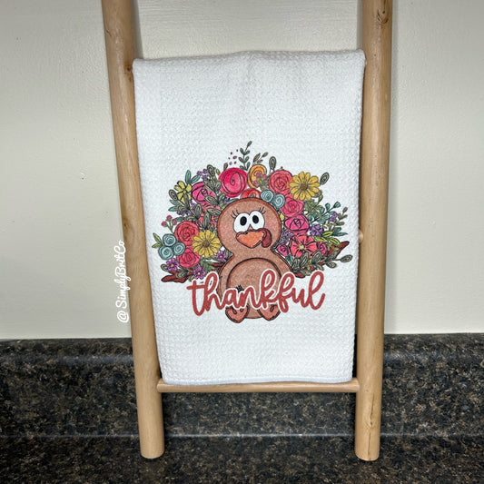 Thankful Floral Turkey Kitchen Towel | Thanksgiving