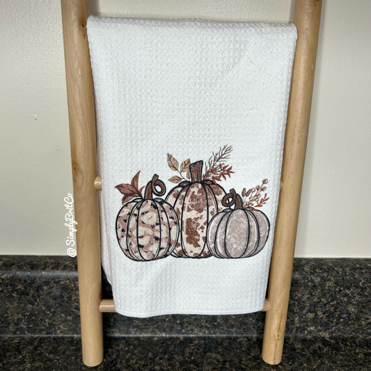 Cow Print Pumpkins Fall Kitchen Towel | Farm Style