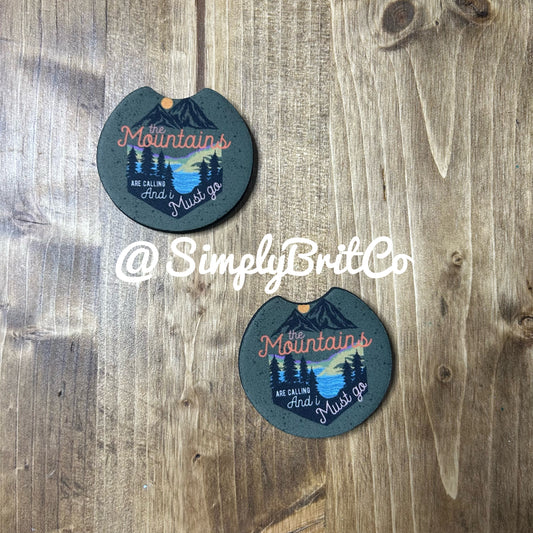 The Mountains are Calling and I Must go Set of 2 Car Coaster | Great Outdoors