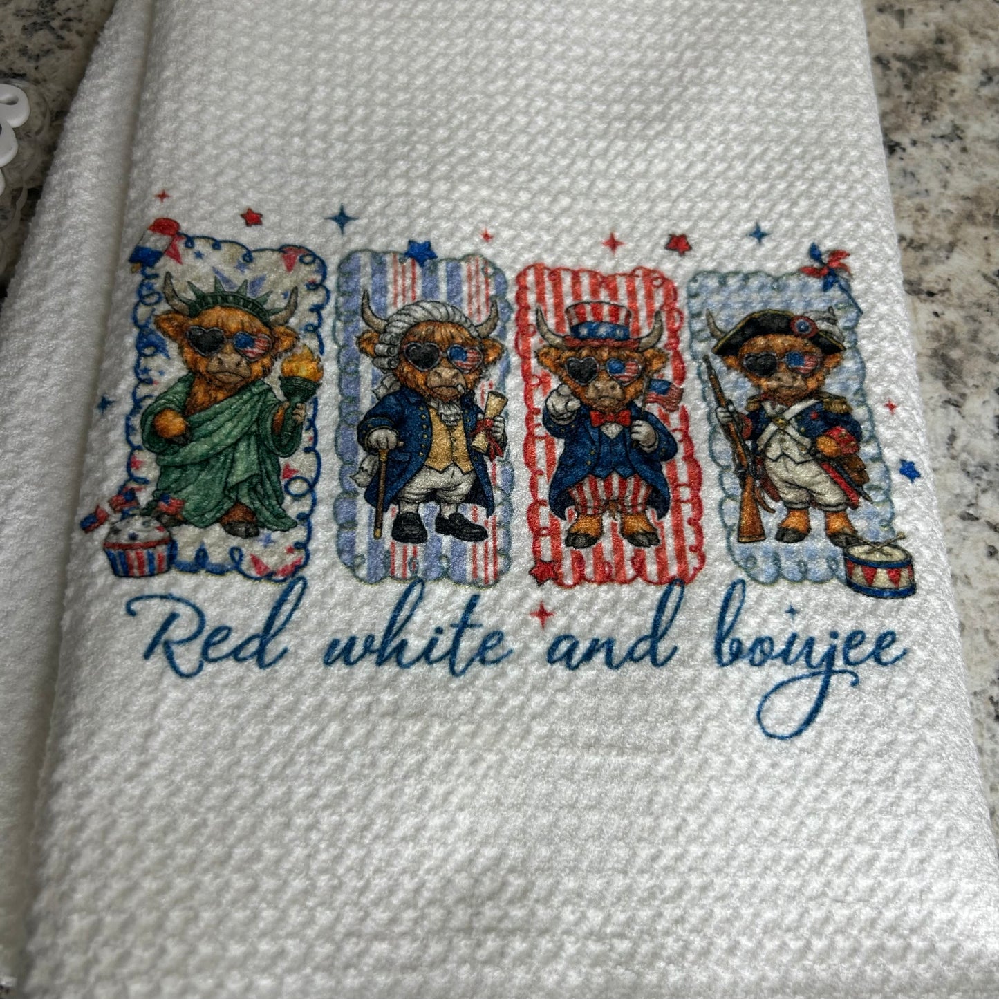 Highland Cow Red White and Boujee Kitchen Towel
