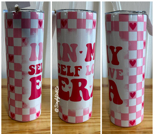 In my Self Love Era 20oz Tumbler | Checkered Pink