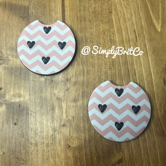 Chevron Hearts Set of 2 Car Coaster