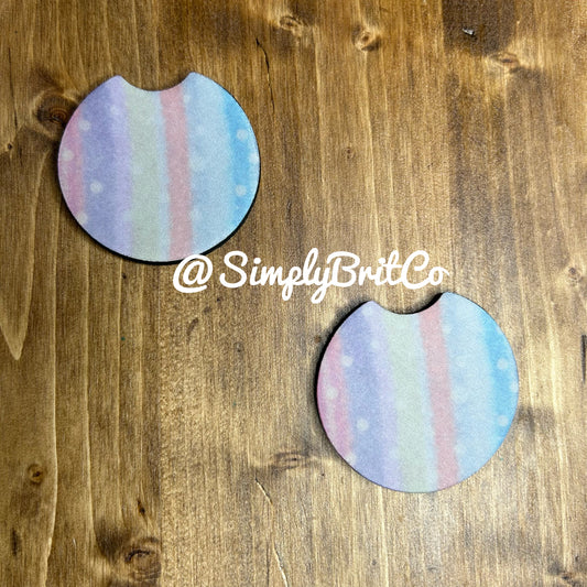 Pastel Watercolor Lines and Dots Set of 2 Car Coaster