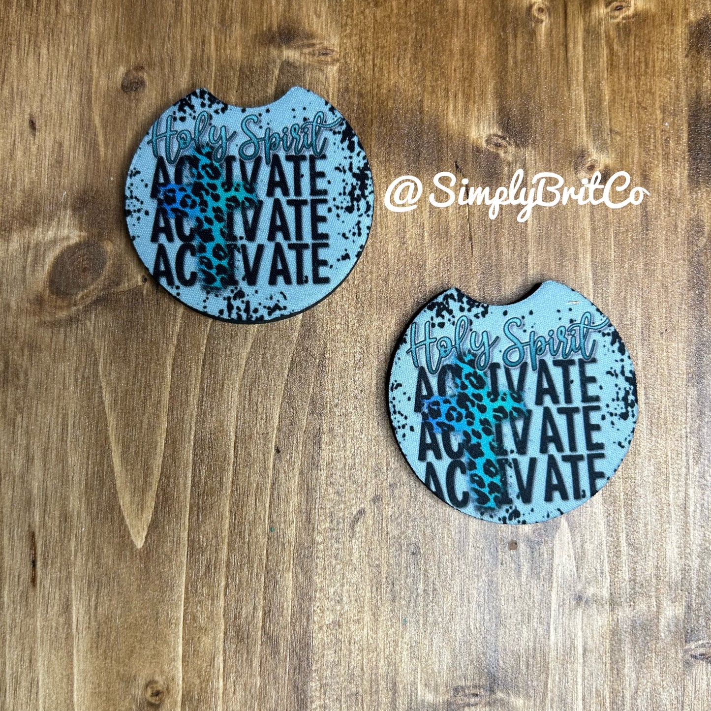Holy Spirit Activate Set of 2 Car Coaster | Blue Cheetah