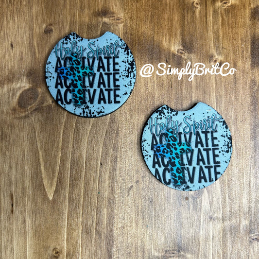 Holy Spirit Activate Set of 2 Car Coaster | Blue Cheetah