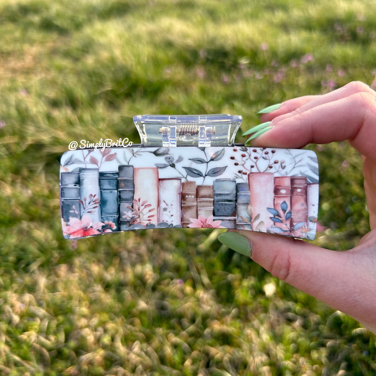 Light Books with Plants Large Claw Clip