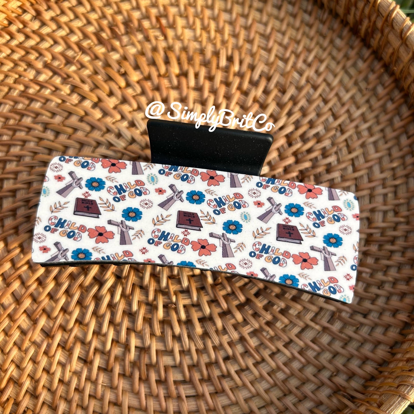 Jesus, Books, and Floral Large Claw Clip