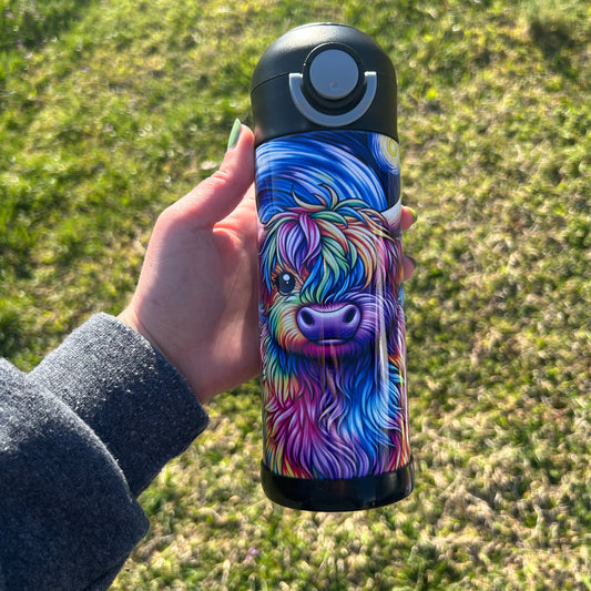 Multi Colored Highland Cow Kids 12oz Tumbler