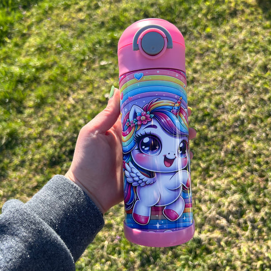 Rainbow Unicorn 12oz Kids Tumbler  | Pink
