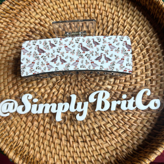 Goose and Floral Large Claw Clip