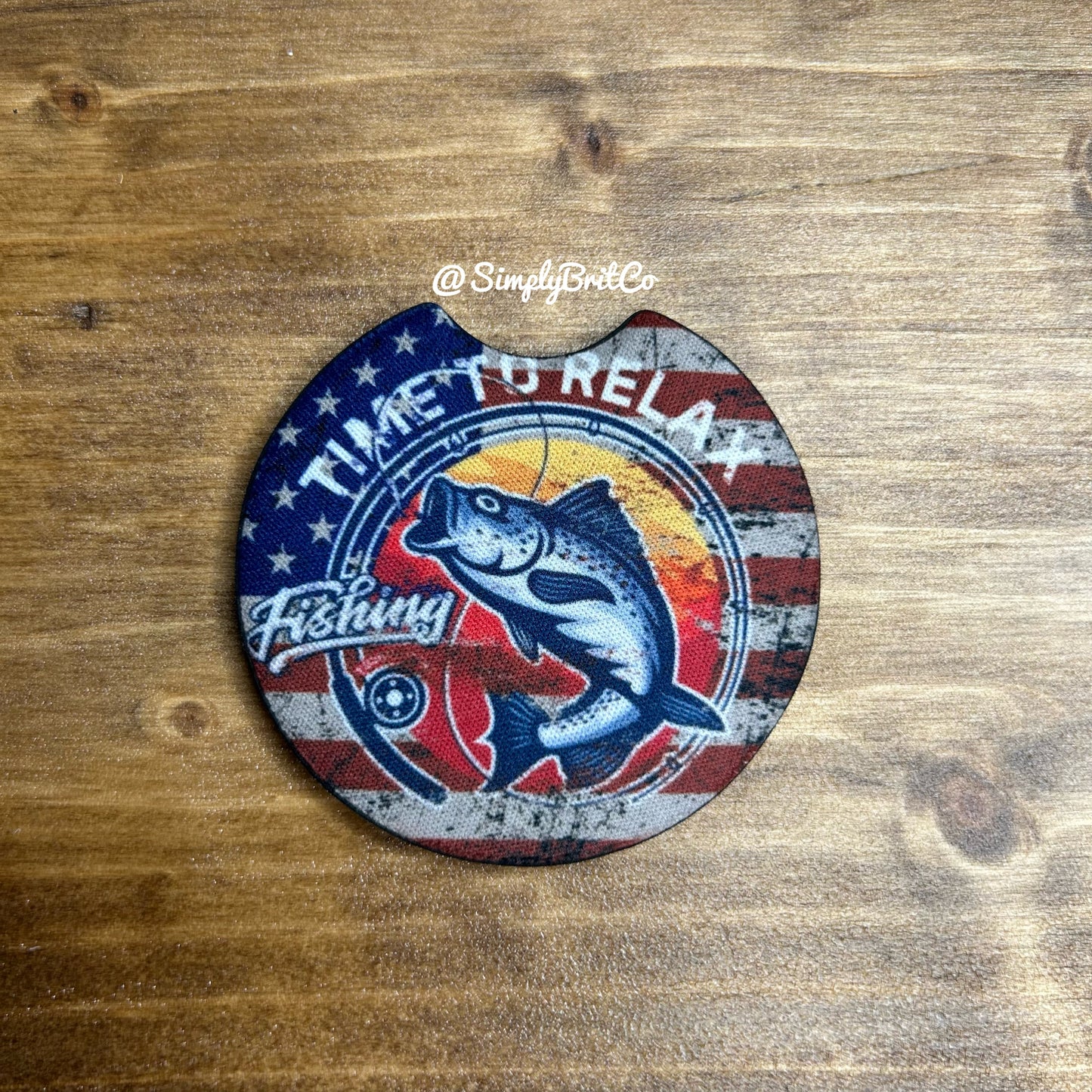 Time To Relax Fishing Set of 2 Car Coaster