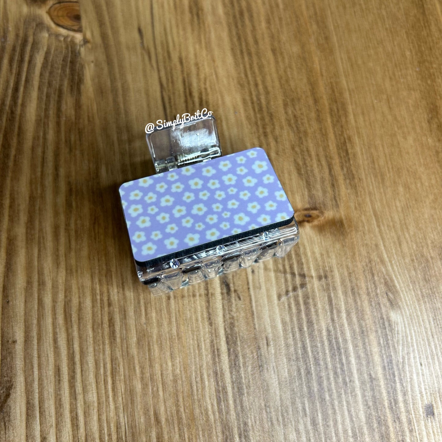 White Flowers Lavender Small Claw Clip