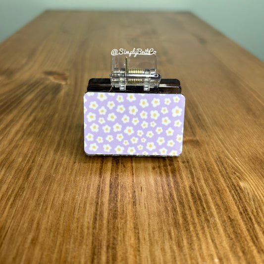 White Flowers Lavender Small Claw Clip