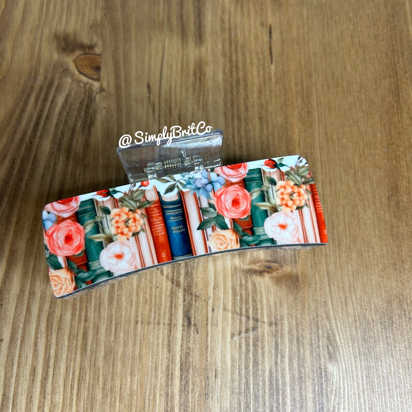 Dark Books with Floral Large Claw Clip