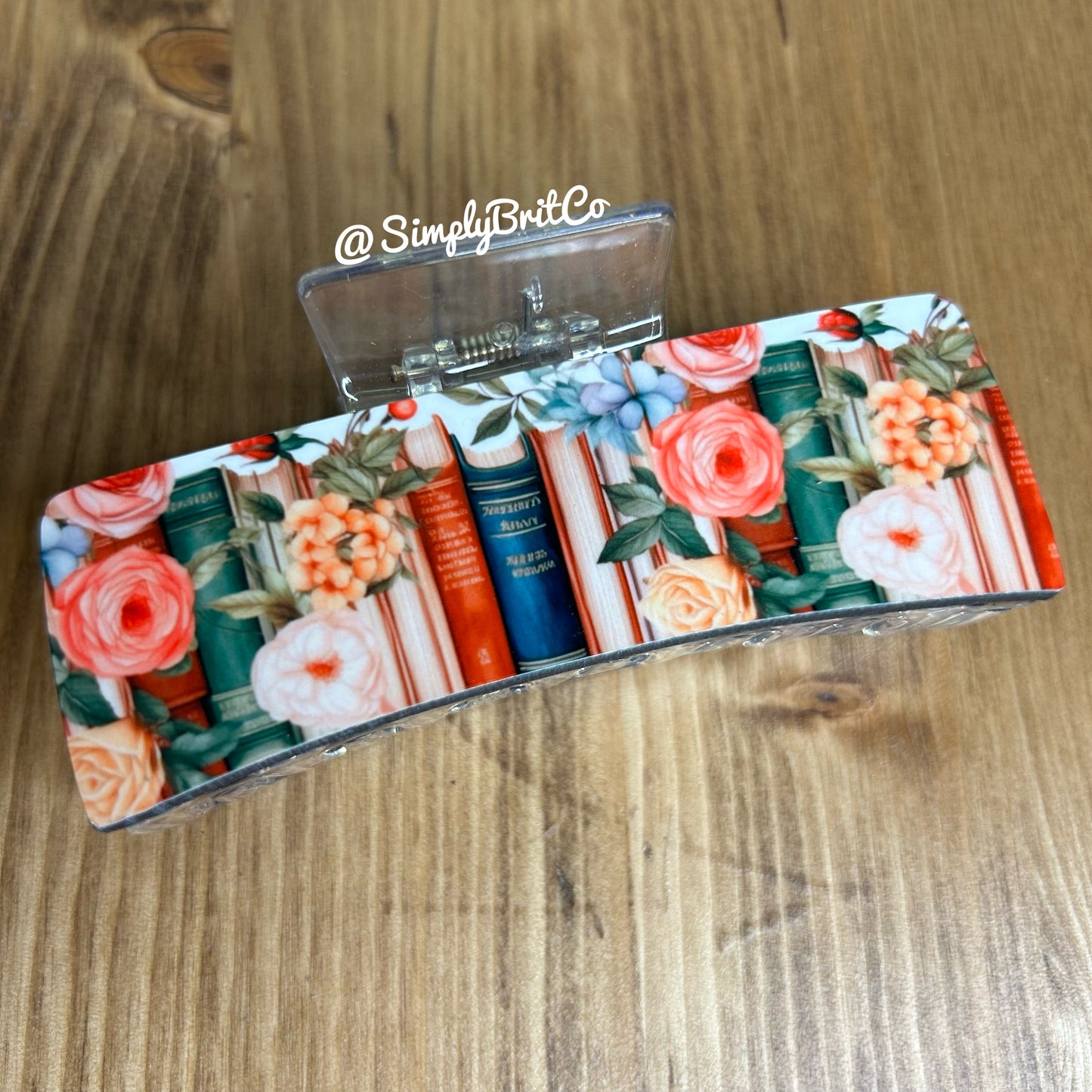 Dark Books with Floral Large Claw Clip