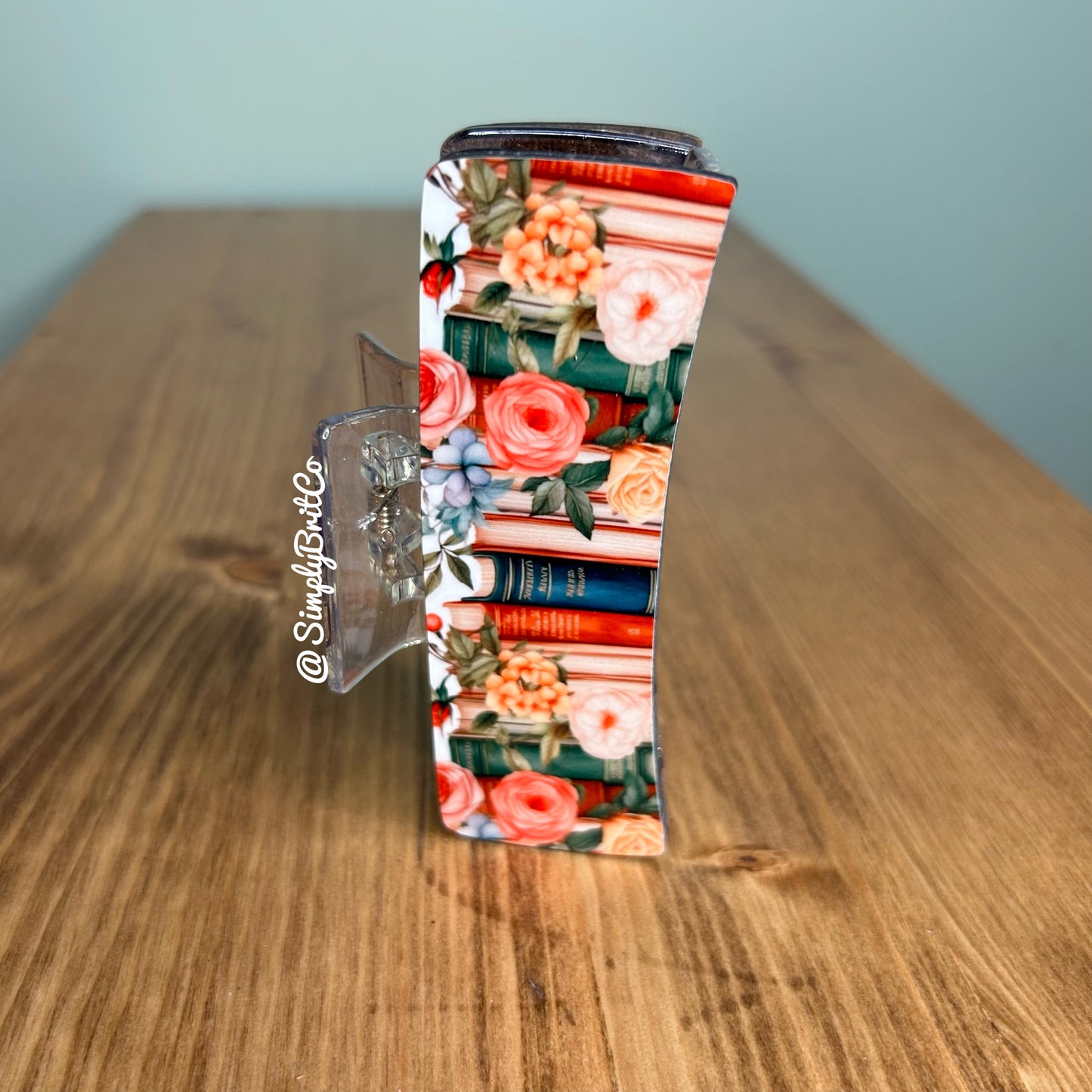 Dark Books with Floral Large Claw Clip