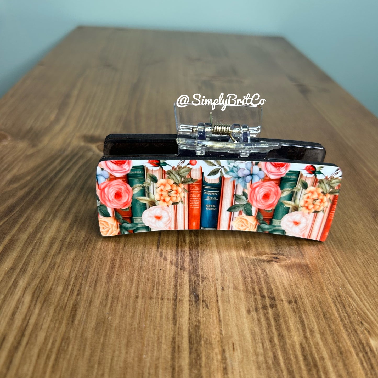 Dark Books with Floral Large Claw Clip