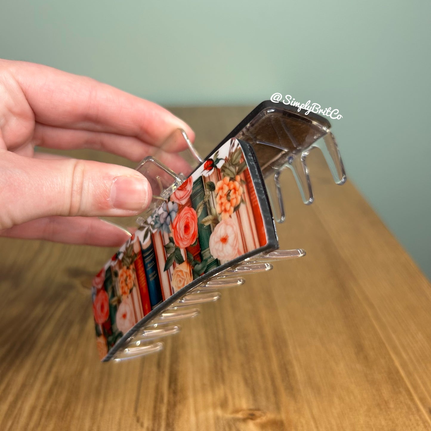 Dark Books with Floral Large Claw Clip