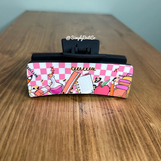 Pink School Supplies Large Claw Clip