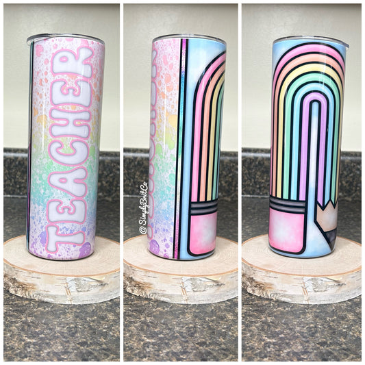 Pastel Teacher 20oz Tumbler | Rainbow