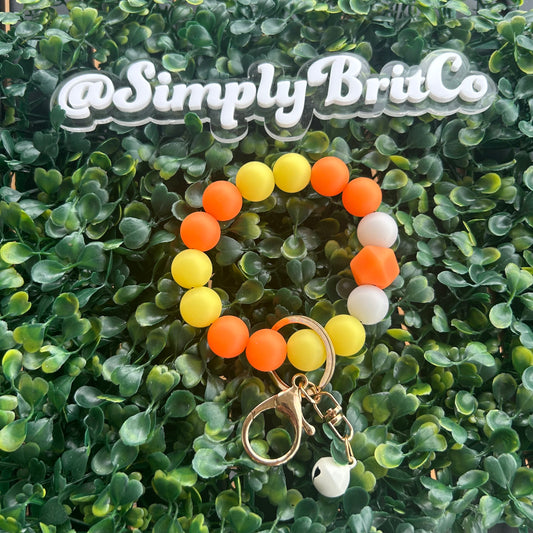 Glow in the Dark Orange and Yellow Silicone Bead Stretchy Keychain | Key Holder