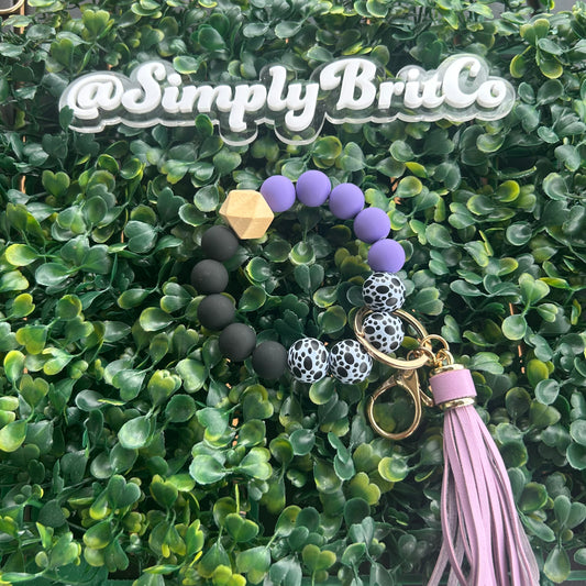 Purple Paw Print Wooden Stretchy Keychain | Key Holder