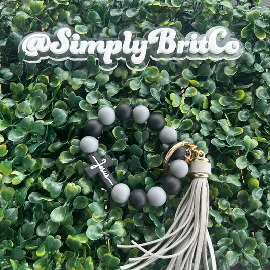 Neutral Jesus Silicone Bead Stretchy Keychain | Key Holder