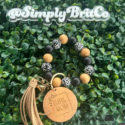 Girl Mama Cheetah Wooden Stretchy Keychain | Key Holder
