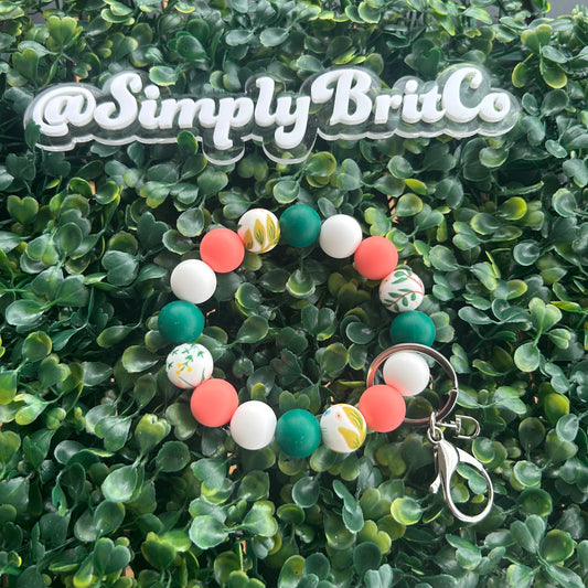 Crisp Floral Silicone Bead Stretchy Keychain | Key Holder