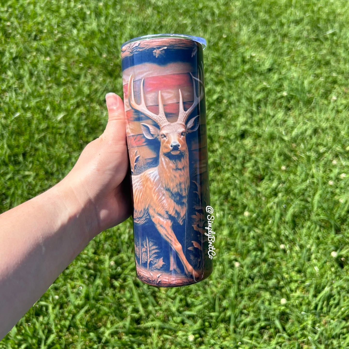 Wooden Look Deer and Flag 20oz Tumbler
