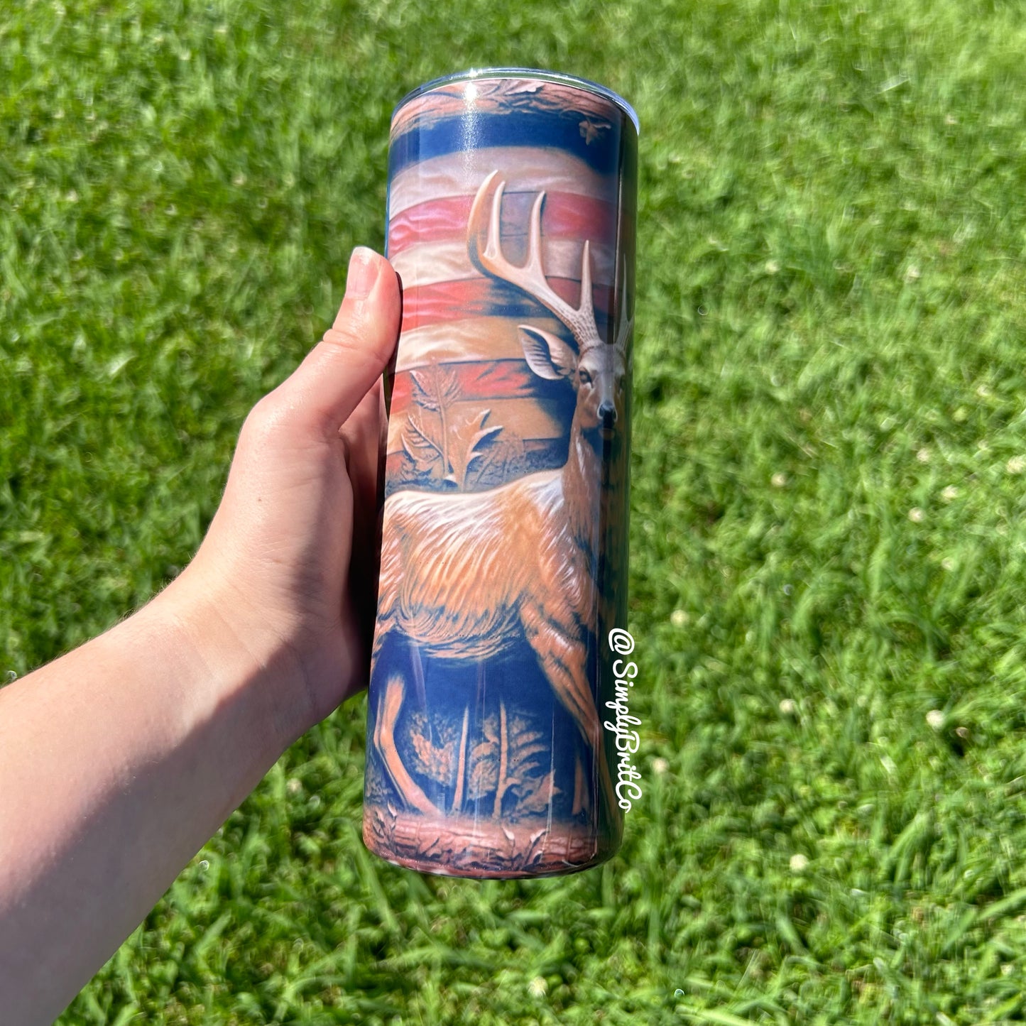 Wooden Look Deer and Flag 20oz Tumbler