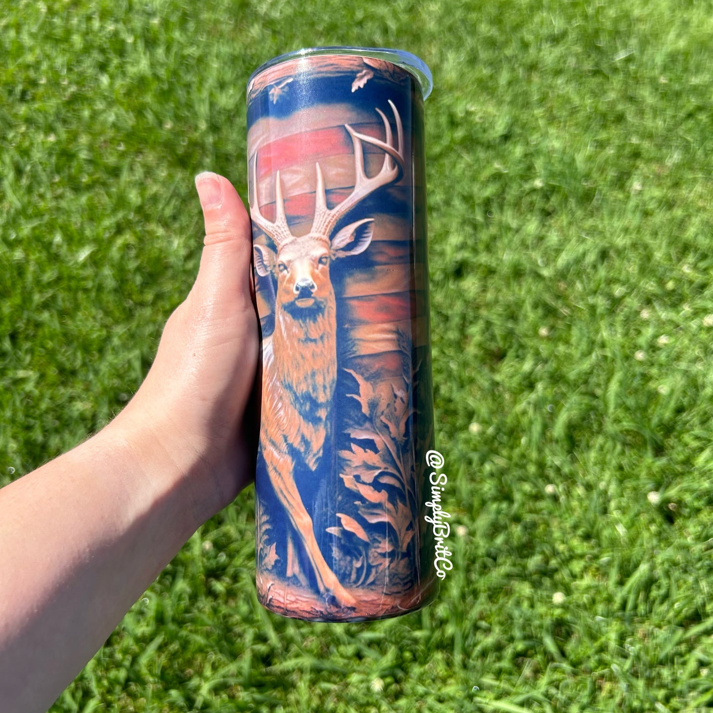 Wooden Look Deer and Flag 20oz Tumbler