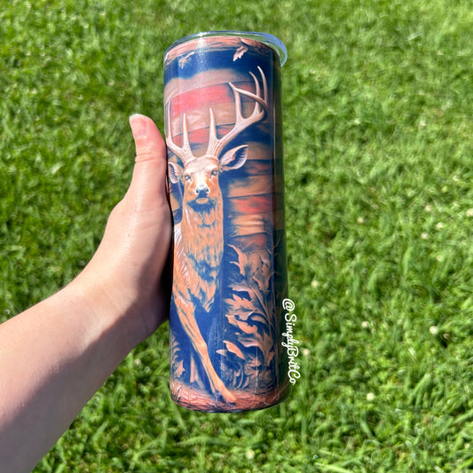 Wooden Look Deer and Flag 20oz Tumbler